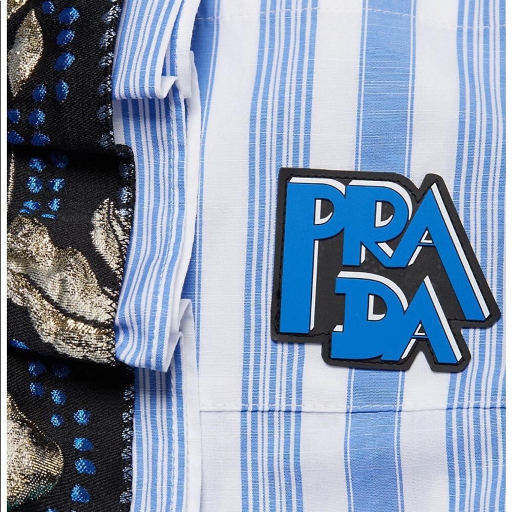 PRADA STRIPE ZIP-UP RUFFLE SHIRT - Picture 5 of 6